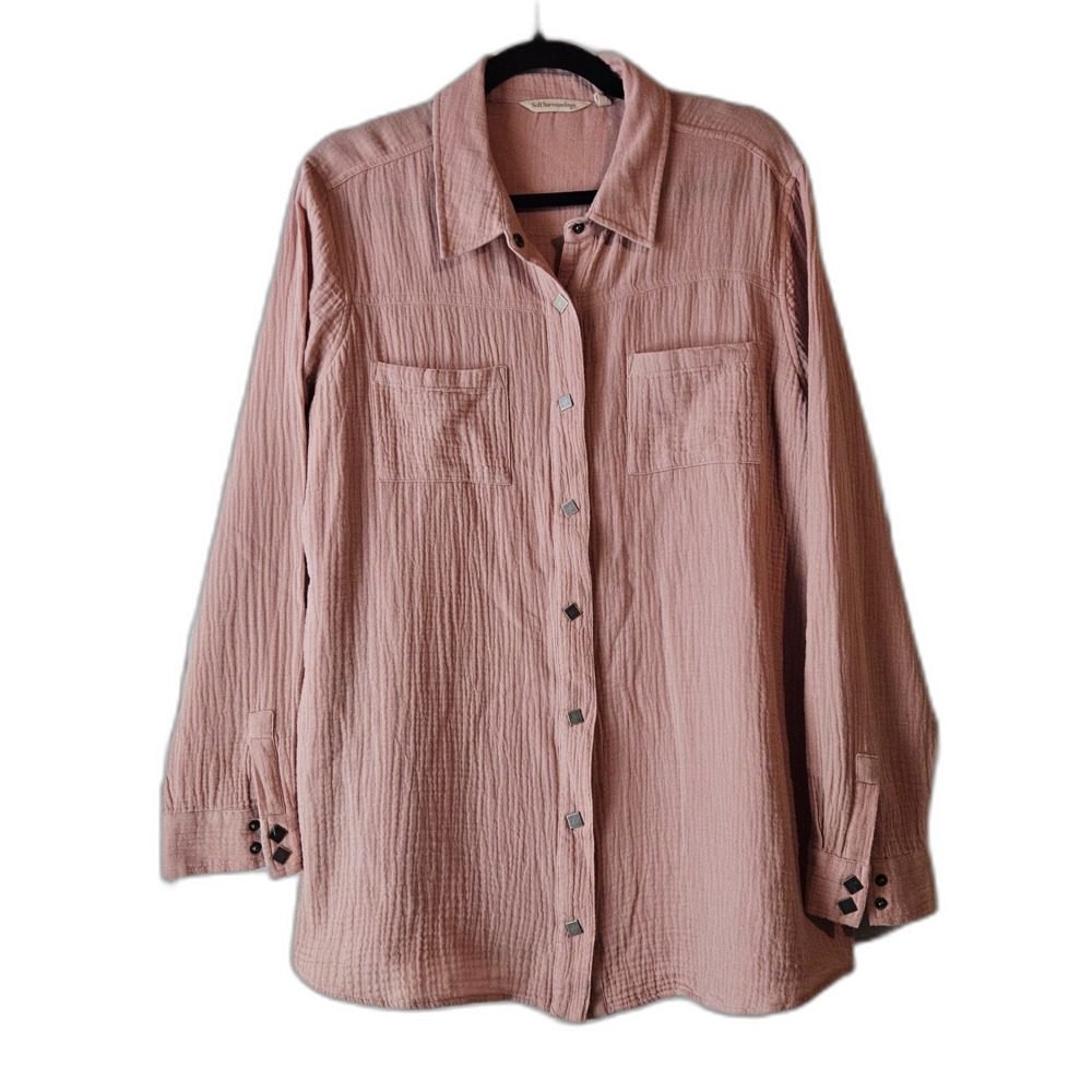 Soft Surroundings Double Gauze XL Snap Front Collared Shirt